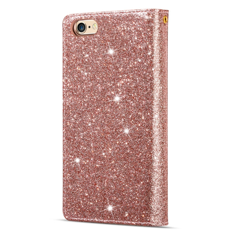 For iPhone 6 Plus / 6s Plus Multi-card Slots Starry Sky Laser Carving Glitter Zipper Horizontal Flip Leather Case with Holder & Wallet & Lanyard(Rose Gold) - More iPhone Cases by buy2fix | Online Shopping UK | buy2fix