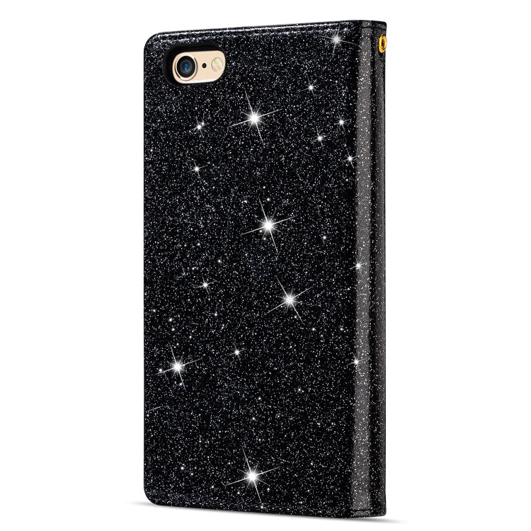 For iPhone 6 Plus / 6s Plus Multi-card Slots Starry Sky Laser Carving Glitter Zipper Horizontal Flip Leather Case with Holder & Wallet & Lanyard(Black) - More iPhone Cases by buy2fix | Online Shopping UK | buy2fix