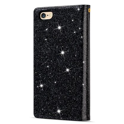 For iPhone 6 Plus / 6s Plus Multi-card Slots Starry Sky Laser Carving Glitter Zipper Horizontal Flip Leather Case with Holder & Wallet & Lanyard(Black) - More iPhone Cases by buy2fix | Online Shopping UK | buy2fix