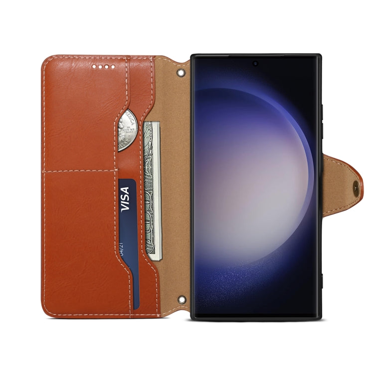 For Samsung Galaxy S23 Ultra 5G Denior Cowhide Texture Wallet Style Leather Phone Case(Brown) - Galaxy S23 Ultra 5G Cases by Denior | Online Shopping UK | buy2fix