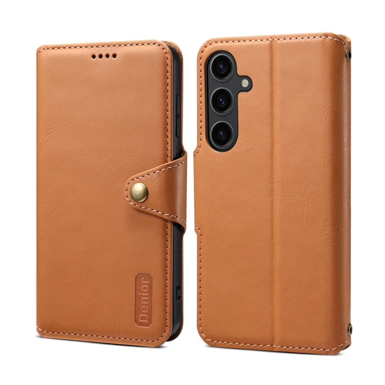 For Samsung Galaxy S24 5G Denior Cowhide Texture Wallet Style Leather Phone Case(Khaki) - Galaxy S24 5G Cases by Denior | Online Shopping UK | buy2fix