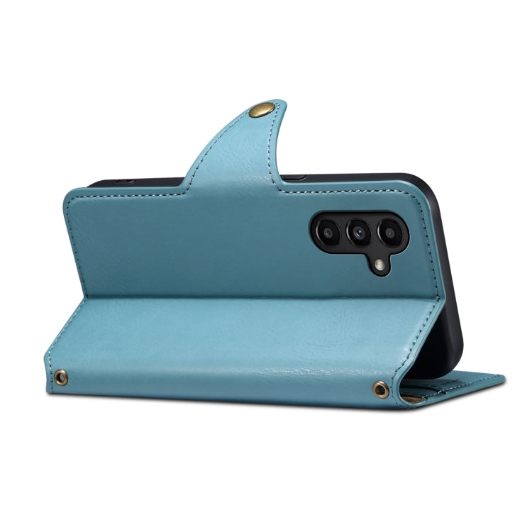 For Samsung Galaxy A14 Denior Cowhide Texture Wallet Style Leather Phone Case(Blue) - Galaxy Phone Cases by Denior | Online Shopping UK | buy2fix