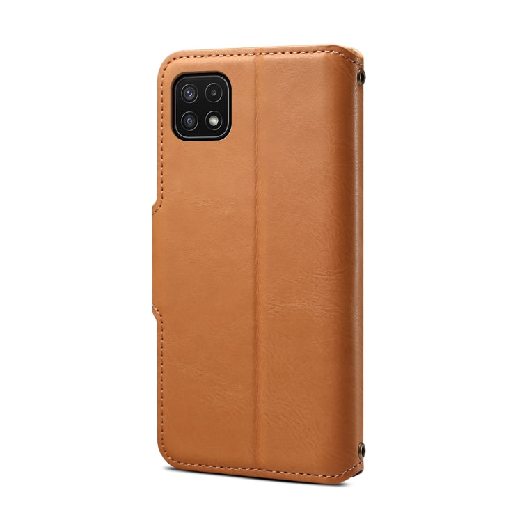 For Samsung Galaxy A22 5G Denior Cowhide Texture Wallet Style Leather Phone Case(Khaki) - Galaxy Phone Cases by Denior | Online Shopping UK | buy2fix