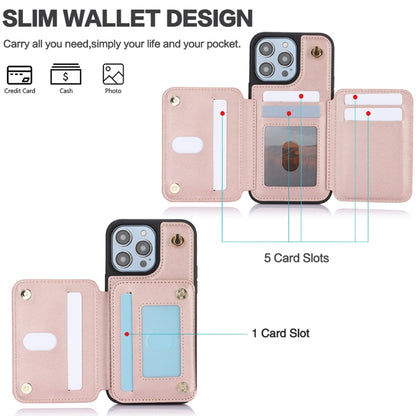 For iPhone 15 Pro YM006 Skin Feel Zipper Card Bag Phone Case with Dual Lanyard(Rose Gold) - iPhone 15 Pro Cases by buy2fix | Online Shopping UK | buy2fix
