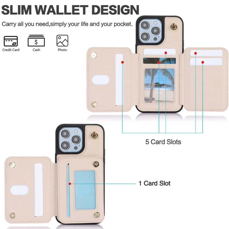 For iPhone 14 YM006 Skin Feel Zipper Card Bag Phone Case with Dual Lanyard(Apricot) - iPhone 14 Cases by buy2fix | Online Shopping UK | buy2fix