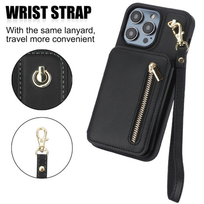 For iPhone 14 Pro Max YM006 Skin Feel Zipper Card Bag Phone Case with Dual Lanyard(Black) - iPhone 14 Pro Max Cases by buy2fix | Online Shopping UK | buy2fix
