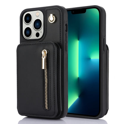 For iPhone 13 Pro Max YM006 Skin Feel Zipper Card Bag Phone Case with Dual Lanyard(Black) - iPhone 13 Pro Max Cases by buy2fix | Online Shopping UK | buy2fix