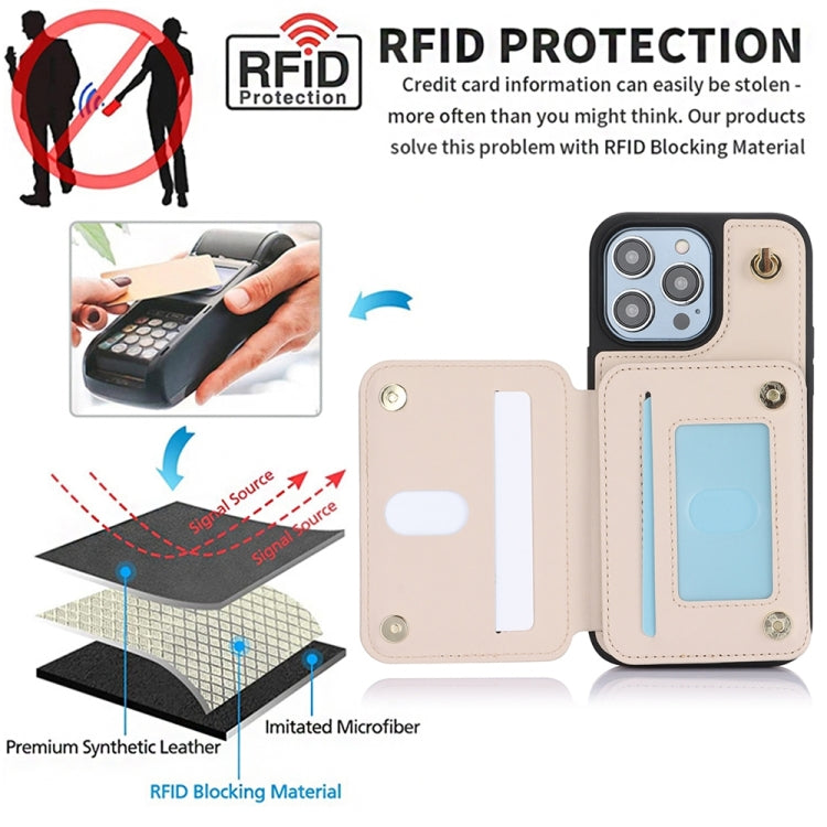 For iPhone 12 / 12 Pro YM006 Skin Feel Zipper Card Bag Phone Case with Dual Lanyard(Apricot) - iPhone 12 / 12 Pro Cases by buy2fix | Online Shopping UK | buy2fix