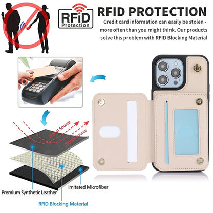 For iPhone 12 / 12 Pro YM006 Skin Feel Zipper Card Bag Phone Case with Dual Lanyard(Apricot) - iPhone 12 / 12 Pro Cases by buy2fix | Online Shopping UK | buy2fix