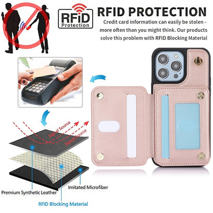For iPhone 12 / 12 Pro YM006 Skin Feel Zipper Card Bag Phone Case with Dual Lanyard(Rose Gold) - iPhone 12 / 12 Pro Cases by buy2fix | Online Shopping UK | buy2fix