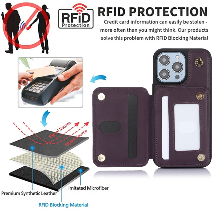 For iPhone 12 Pro Max YM006 Skin Feel Zipper Card Bag Phone Case with Dual Lanyard(Dark Purple) - iPhone 12 Pro Max Cases by buy2fix | Online Shopping UK | buy2fix