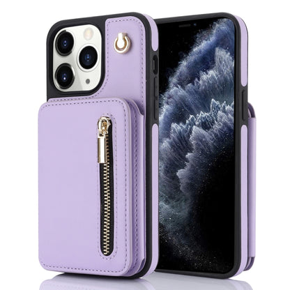 For iPhone 11 Pro Max YM006 Skin Feel Zipper Card Bag Phone Case with Dual Lanyard(Light Purple) - iPhone 11 Pro Max Cases by buy2fix | Online Shopping UK | buy2fix