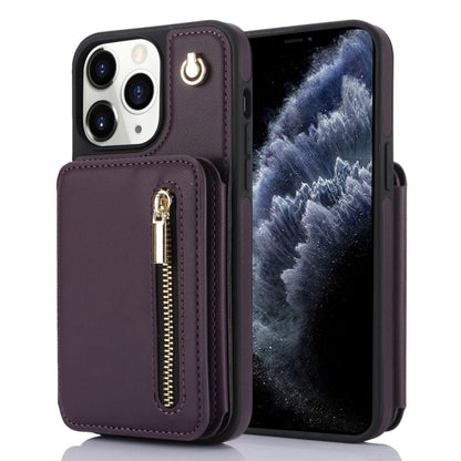 For iPhone 11 Pro YM006 Skin Feel Zipper Card Bag Phone Case with Dual Lanyard(Dark Purple) - iPhone 11 Pro Cases by buy2fix | Online Shopping UK | buy2fix