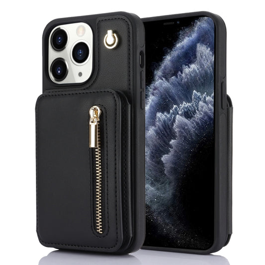 For iPhone 11 Pro YM006 Skin Feel Zipper Card Bag Phone Case with Dual Lanyard(Black) - iPhone 11 Pro Cases by buy2fix | Online Shopping UK | buy2fix
