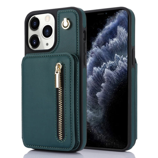 For iPhone 11 Pro YM006 Skin Feel Zipper Card Bag Phone Case with Dual Lanyard(Green) - iPhone 11 Pro Cases by buy2fix | Online Shopping UK | buy2fix