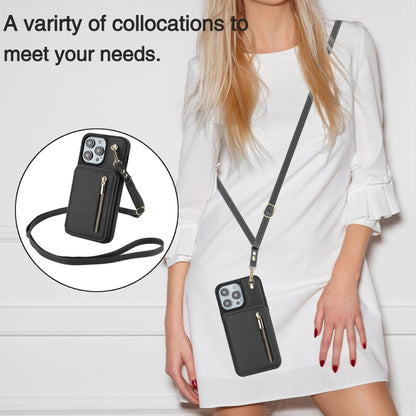 For iPhone X / XS YM006 Skin Feel Zipper Card Bag Phone Case with Dual Lanyard(Black) - More iPhone Cases by buy2fix | Online Shopping UK | buy2fix