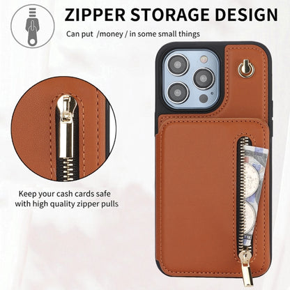 For iPhone X / XS YM006 Skin Feel Zipper Card Bag Phone Case with Dual Lanyard(Brown) - More iPhone Cases by buy2fix | Online Shopping UK | buy2fix