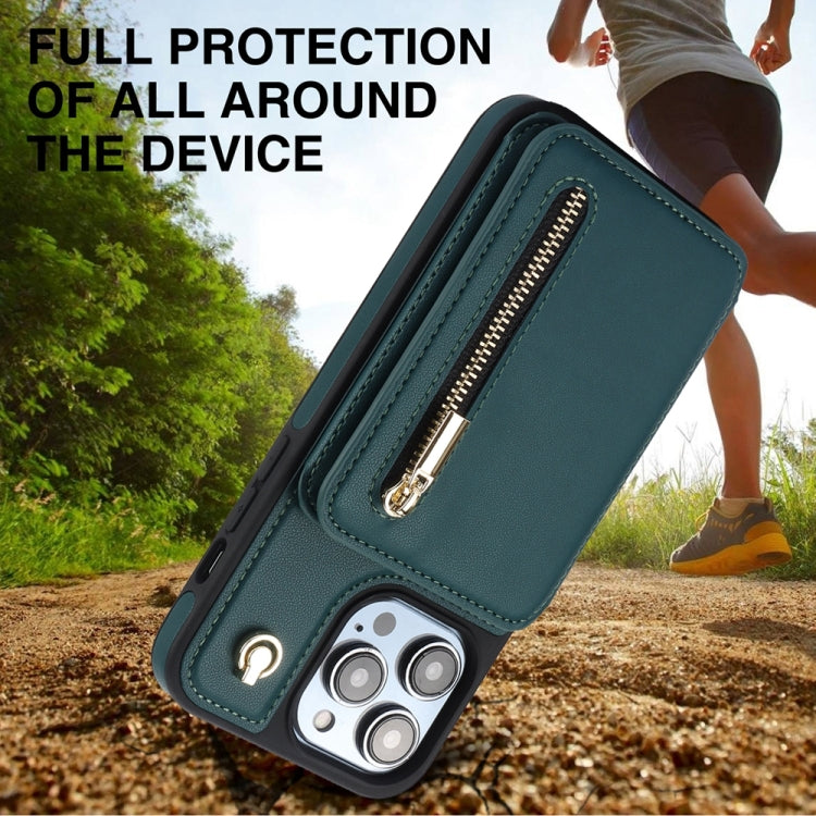 For iPhone X / XS YM006 Skin Feel Zipper Card Bag Phone Case with Dual Lanyard(Green) - More iPhone Cases by buy2fix | Online Shopping UK | buy2fix