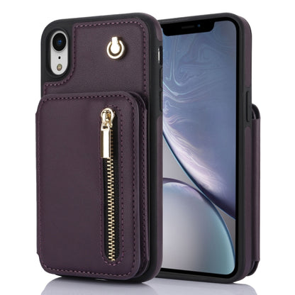 For iPhone XR YM006 Skin Feel Zipper Card Bag Phone Case with Dual Lanyard(Dark Purple) - More iPhone Cases by buy2fix | Online Shopping UK | buy2fix