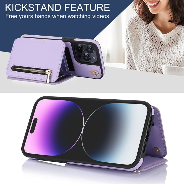 For iPhone XS Max YM006 Skin Feel Zipper Card Bag Phone Case with Dual Lanyard(Light Purple) - More iPhone Cases by buy2fix | Online Shopping UK | buy2fix