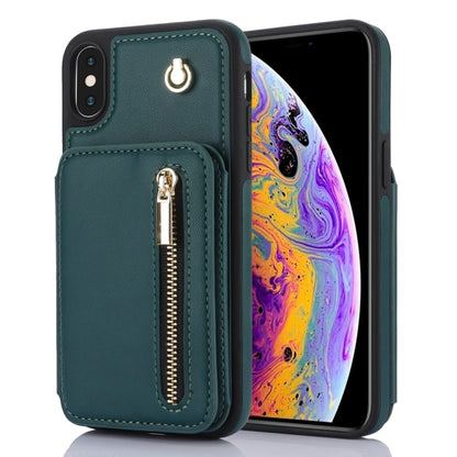 For iPhone XS Max YM006 Skin Feel Zipper Card Bag Phone Case with Dual Lanyard(Green) - More iPhone Cases by buy2fix | Online Shopping UK | buy2fix