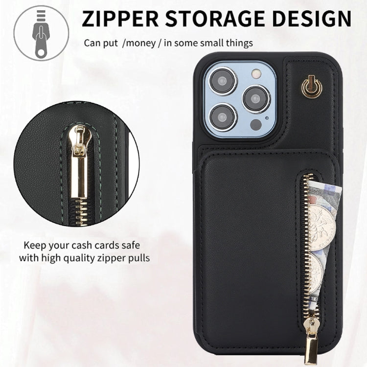 For iPhone 7 Plus / 8 Plus YM006 Skin Feel Zipper Card Bag Phone Case with Dual Lanyard(Black) - More iPhone Cases by buy2fix | Online Shopping UK | buy2fix