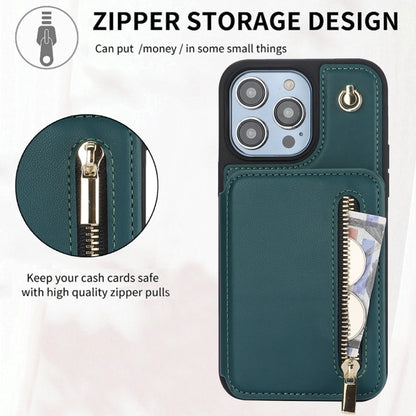 For iPhone 7 Plus / 8 Plus YM006 Skin Feel Zipper Card Bag Phone Case with Dual Lanyard(Green) - More iPhone Cases by buy2fix | Online Shopping UK | buy2fix