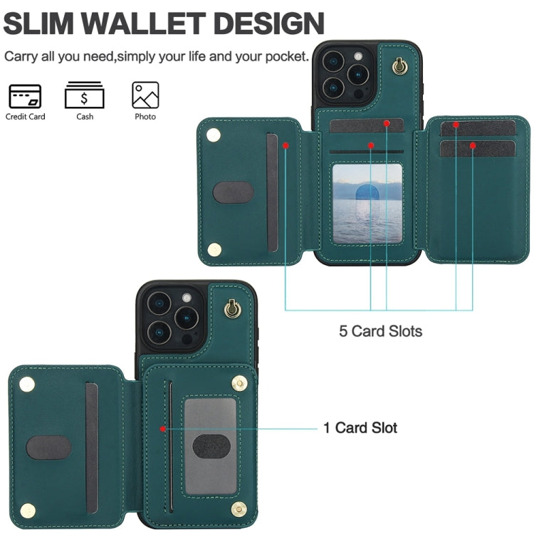 For iPhone 16 Pro YM006 Skin Feel Zipper Card Bag Phone Case with Dual Lanyard(Green) - iPhone 16 Pro Cases by buy2fix | Online Shopping UK | buy2fix