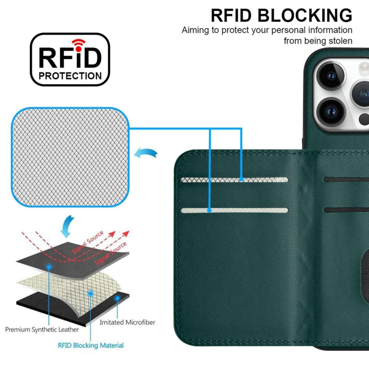 For iPhone 16 Pro Max Rhombic Texture Card Bag RFID Phone Case with Long Lanyard(Green) - iPhone 16 Pro Max Cases by buy2fix | Online Shopping UK | buy2fix