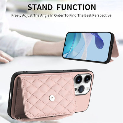 For iPhone 16 Pro Max Rhombic Texture Card Bag RFID Phone Case with Long Lanyard(Rose Gold) - iPhone 16 Pro Max Cases by buy2fix | Online Shopping UK | buy2fix