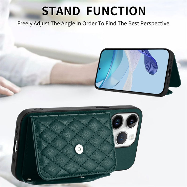 For iPhone 16 Pro Rhombic Texture Card Bag RFID Phone Case with Long Lanyard(Green) - iPhone 16 Pro Cases by buy2fix | Online Shopping UK | buy2fix