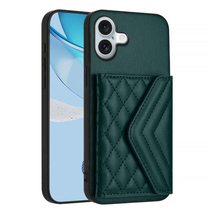 For iPhone 16 Plus Rhombic Texture Card Bag RFID Phone Case with Long Lanyard(Green) - iPhone 16 Plus Cases by buy2fix | Online Shopping UK | buy2fix