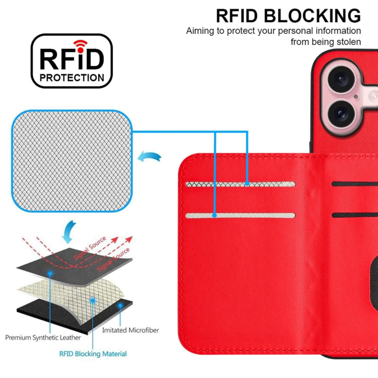 For iPhone 16 Rhombic Texture Card Bag RFID Phone Case with Long Lanyard(Red) - iPhone 16 Cases by buy2fix | Online Shopping UK | buy2fix