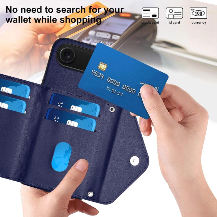 For iPhone Air Rhombic Texture Card Bag RFID Phone Case with Long Lanyard(Blue) - iPhone Air Cases by buy2fix | Online Shopping UK | buy2fix