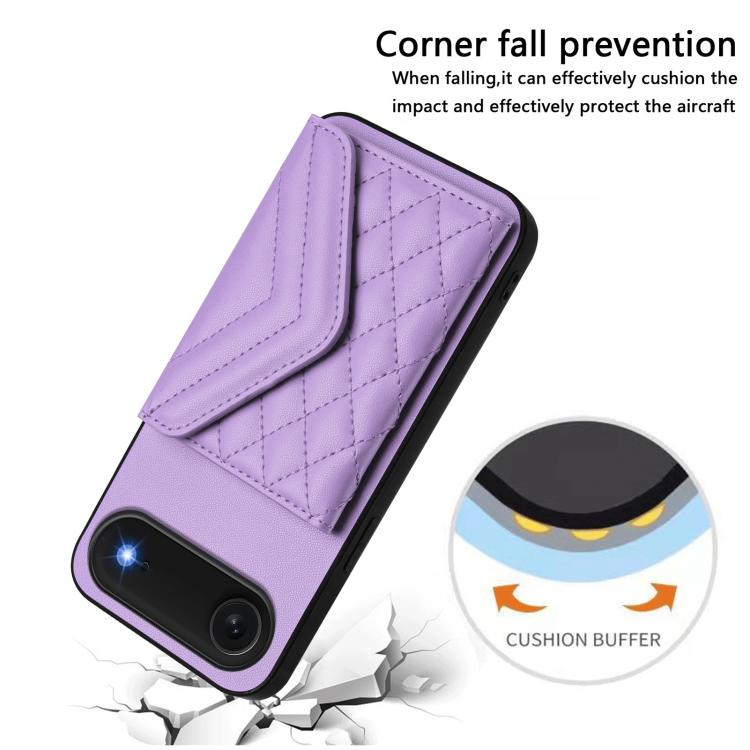 For iPhone Air Rhombic Texture Card Bag RFID Phone Case with Long Lanyard(Light Purple) - iPhone Air Cases by buy2fix | Online Shopping UK | buy2fix