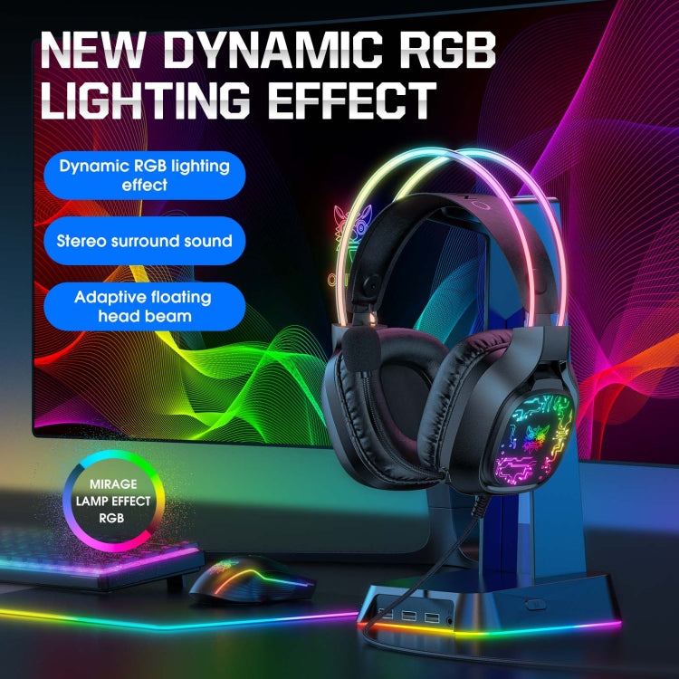 ONIKUMA X22 USB + 3.5mm Colorful Light Wired Gaming Headset with Mic, Cable length: 1.8m(Black) - Multimedia Headset by ONIKUMA | Online Shopping UK | buy2fix