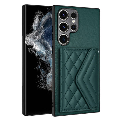 For Samsung Galaxy S23 Ultra 5G Rhombic Texture Card Bag RFID Phone Case with Long Lanyard(Green) by buy2fix