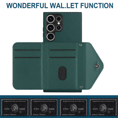 For Samsung Galaxy S23 Ultra 5G Rhombic Texture Card Bag RFID Phone Case with Long Lanyard(Green) by buy2fix