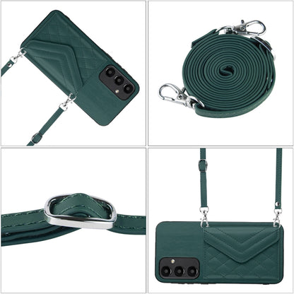 For Samsung Galaxy A55 Rhombic Texture Card Bag RFID Phone Case with Long Lanyard(Green) - Galaxy Phone Cases by buy2fix | Online Shopping UK | buy2fix