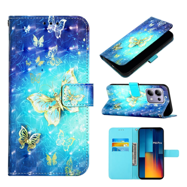 For Xiaomi Poco M6 Pro 4G 3D Painting Horizontal Flip Leather Phone Case(Golden Butterfly) - Xiaomi Cases by buy2fix | Online Shopping UK | buy2fix