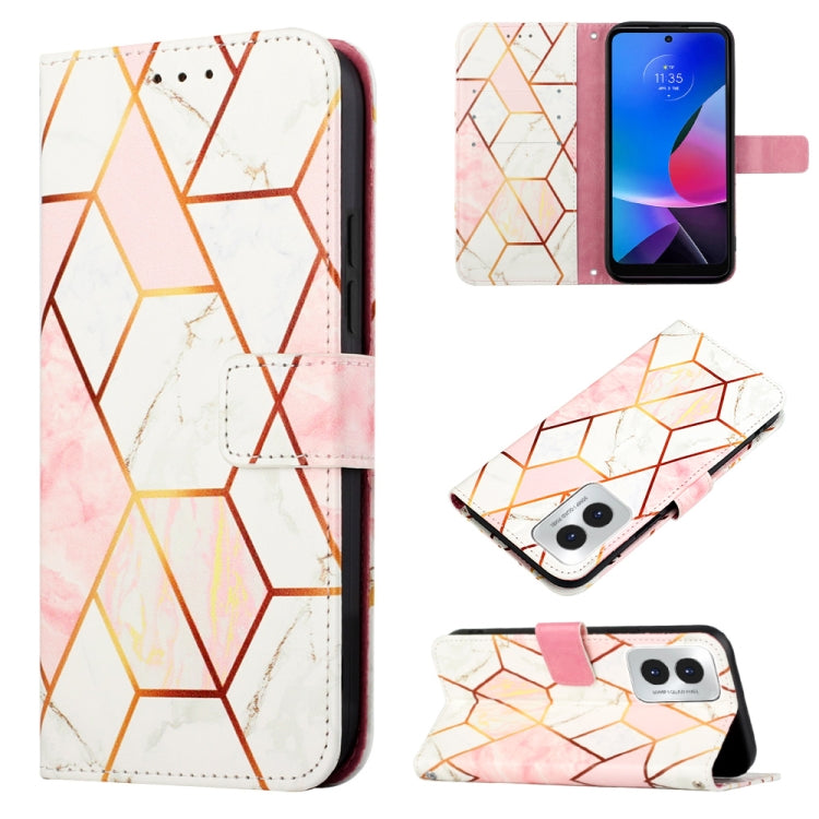 For Motorola Moto G Play 4G 2024 PT003 Marble Pattern Flip Leather Phone Case(Pink White) - Motorola Cases by buy2fix | Online Shopping UK | buy2fix