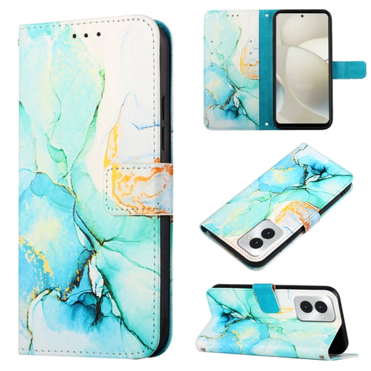 For Motorola Moto G Power 5G 2024 PT003 Marble Pattern Flip Leather Phone Case(Green) - Motorola Cases by buy2fix | Online Shopping UK | buy2fix