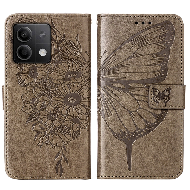 For Xiaomi Redmi Note 13 5G Global Embossed Butterfly Leather Phone Case(Grey) - Note 13 Cases by buy2fix | Online Shopping UK | buy2fix