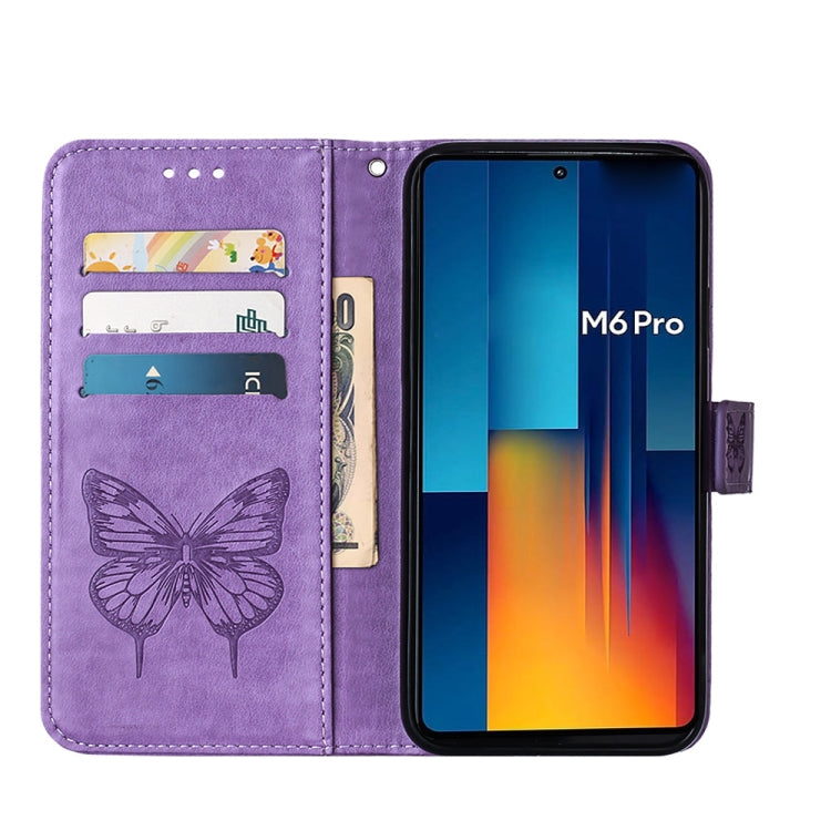 For Xiaomi Redmi Note 13 Pro 4G Global Embossed Butterfly Leather Phone Case(Purple) - Note 13 Pro Cases by buy2fix | Online Shopping UK | buy2fix