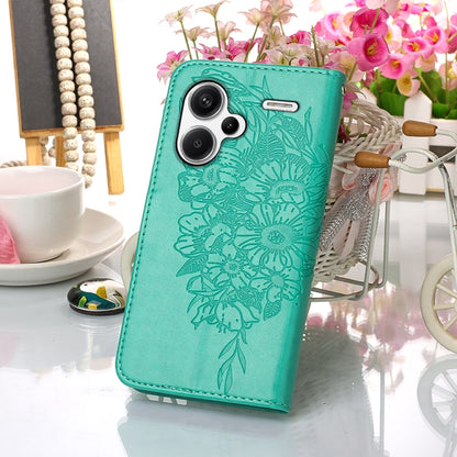 For Xiaomi Redmi Note 13 Pro+ 5G Embossed Butterfly Leather Phone Case(Green) - Note 13 Pro+ Cases by buy2fix | Online Shopping UK | buy2fix