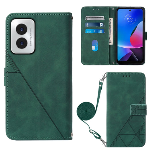 For Motorola Moto G Play 4G 2024 Crossbody 3D Embossed Flip Leather Phone Case(Dark Green) by buy2fix