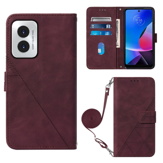 For Motorola Moto G Play 4G 2024 Crossbody 3D Embossed Flip Leather Phone Case(Wine Red) by buy2fix