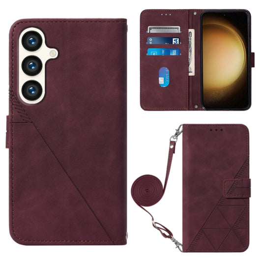 For Samsung Galaxy S24+ 5G Crossbody 3D Embossed Flip Leather Phone Case(Wine Red) - Galaxy S24+ 5G Cases by buy2fix | Online Shopping UK | buy2fix