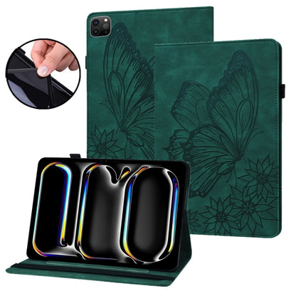 For iPad Pro 11 2024 Big Butterfly Embossed Leather Tablet Case(Green) - iPad Pro 11 2024 Cases by buy2fix | Online Shopping UK | buy2fix