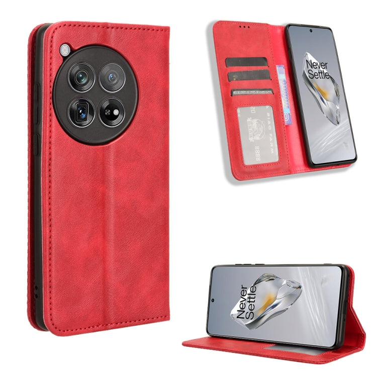 For OnePlus 12 Magnetic Buckle Retro Texture Leather Phone Case(Red) by buy2fix